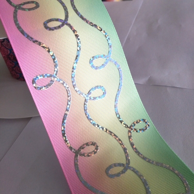 Rainbow Gradient-colored Laser Foil Printed Grosgrain Ribbon