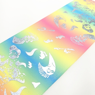Heat-transfer Rainbow Silver Foil Printed Grosgrain Ribbon