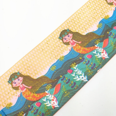 Gold Glitter Printed Heat-Transfer Printed Grosgrain Ribbon The Little Mermaid