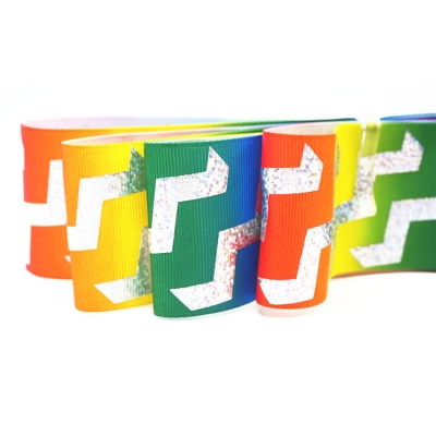 Printed foil print gold metallic grosgrain ribbon