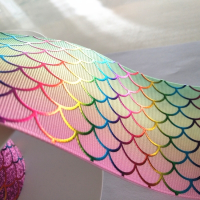 Colorful Foil Printed Grosgrain Ribbon Fish-scale