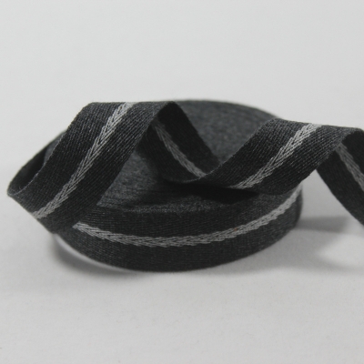 ECO-Friendly Natural Stripe Rib Weave Cotton Ribbon Black and Grey