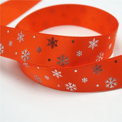 Foil Stamping Printed Snowflake Pattern Satin Ribbon