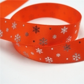 Foil Stamping Printed Snowflake Pattern Satin Ribbon